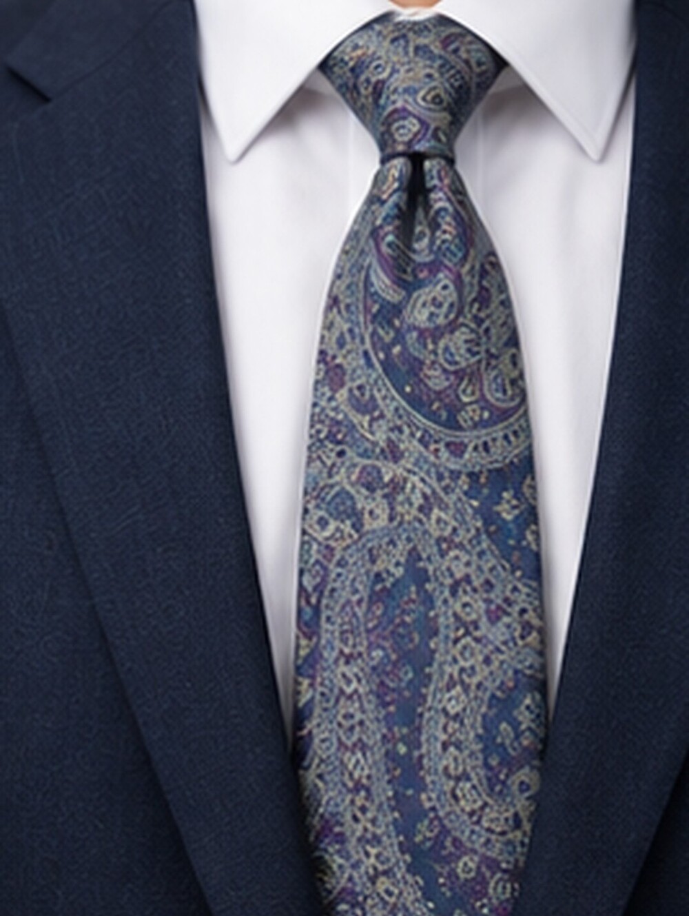 Moores 100% Silk Paisley Tie Made in Canada Purple Blue Grey